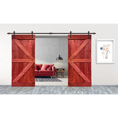 84'' Solid Wood Paneled Painted without Installation Hardware Kit Barn Door