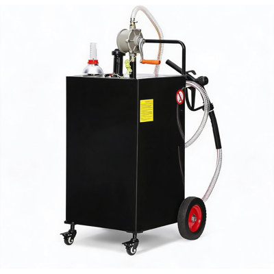 Chariot à carburant en acier robuste de 30 gallons avec pompe rotative manuelle et 4 roues tout-terrain, réservoir de transfert de gazole à gazole portatif étanche pour camions, bateaux, VTT et tondeuses à gazon, noir