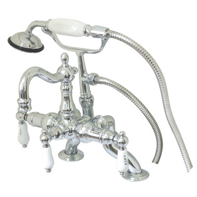 Kingston Brass Vintage Three-Handle 2-Hole Deck Mount Clawfoot Tub Faucet with Hand Shower