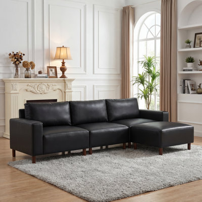 Canapé modulaire en L de luxe moderne, canapé rembourré en cuir de polyuréthane respirant avec méridienne convertible pour le salon