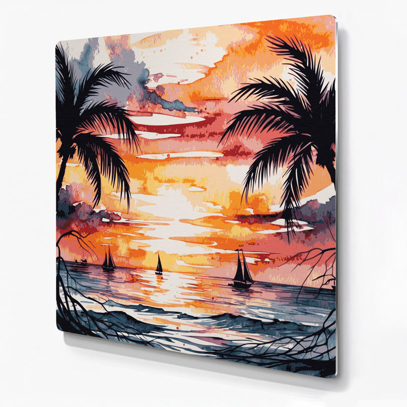 «Botanical Tropical Sunset», art mural en métal orange, H 8 po x l 8 po