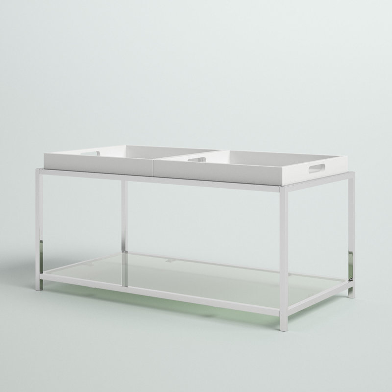 Planas 34.75" Coffee Table with Shelf and Removable Trays, White