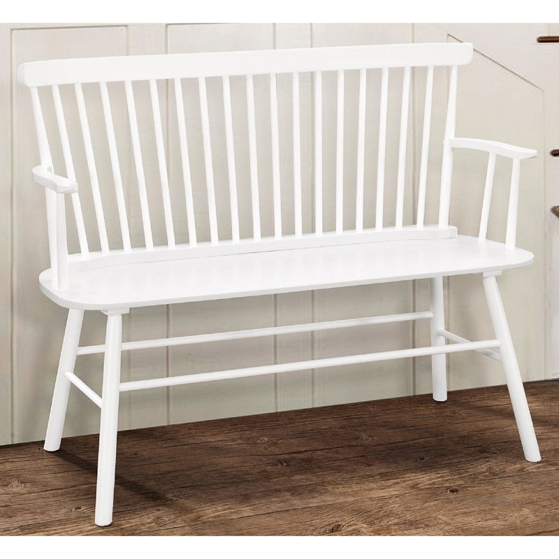 Banc blanc avec dossier en broche et accoudoirs, bois massif durable en bois attrayant