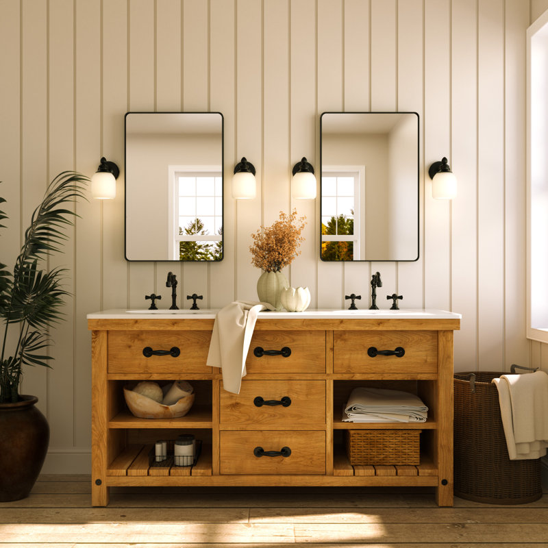 Éclairage de meuble-lavabo à intensité variable avec abat-jour en verre givré, Noir mat, 1