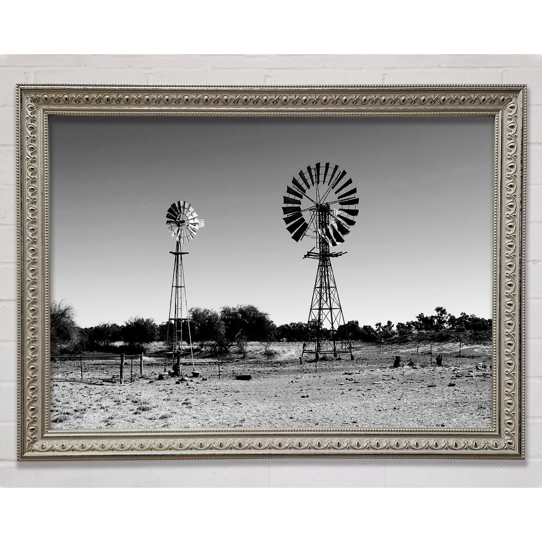 Windmühlen in der Wüste B N W - Druck