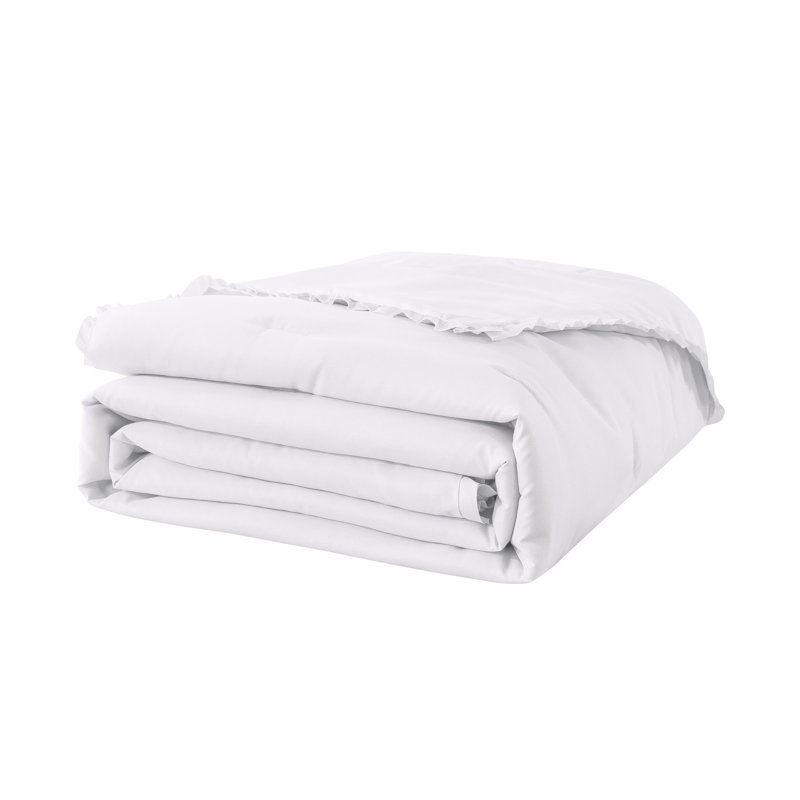 Ruffled Edge Microfiber Down Alternative Blanket, White, Twin