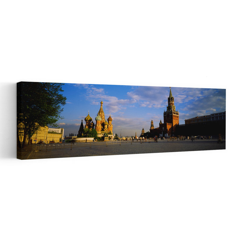Cathedral At A Town Square St. Basil's Cathedral Red Square Moscow Russia by Ron Klein - Wrapped Canvas Panoramic Print