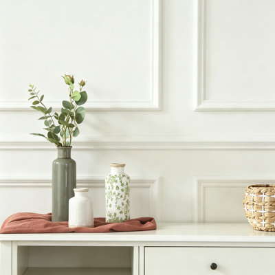 Set Of 3 Ceramic Vintage Flower Vases - Chinoiserie Farmhouse Home Decor For Table, Shelf, Mantel, Living Room, Office In Green And Beige