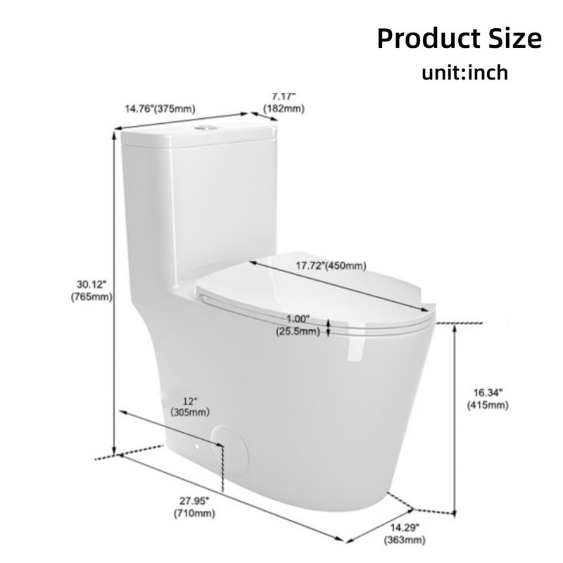 Toilette intégrée sur pied 1,1 / 1,6 GPF à hauteur confortable, matériau céramique, blanc