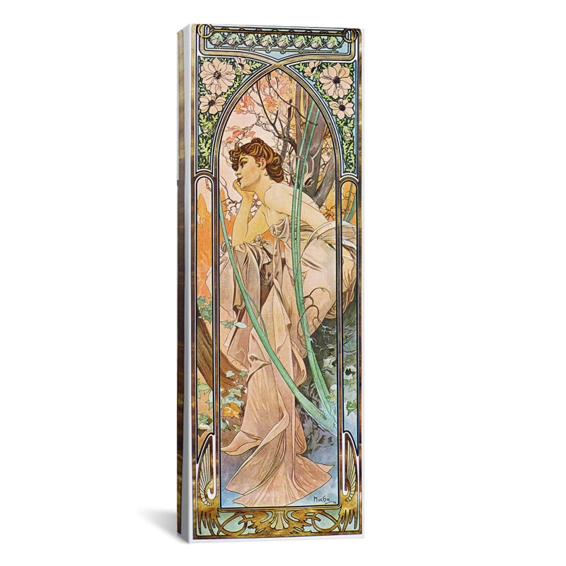«Evening Reverie, 1899» par Alphonse Mucha, impression sur toile tendue, H 36 po x l 12 po x P 1,5 po, Toile tendue