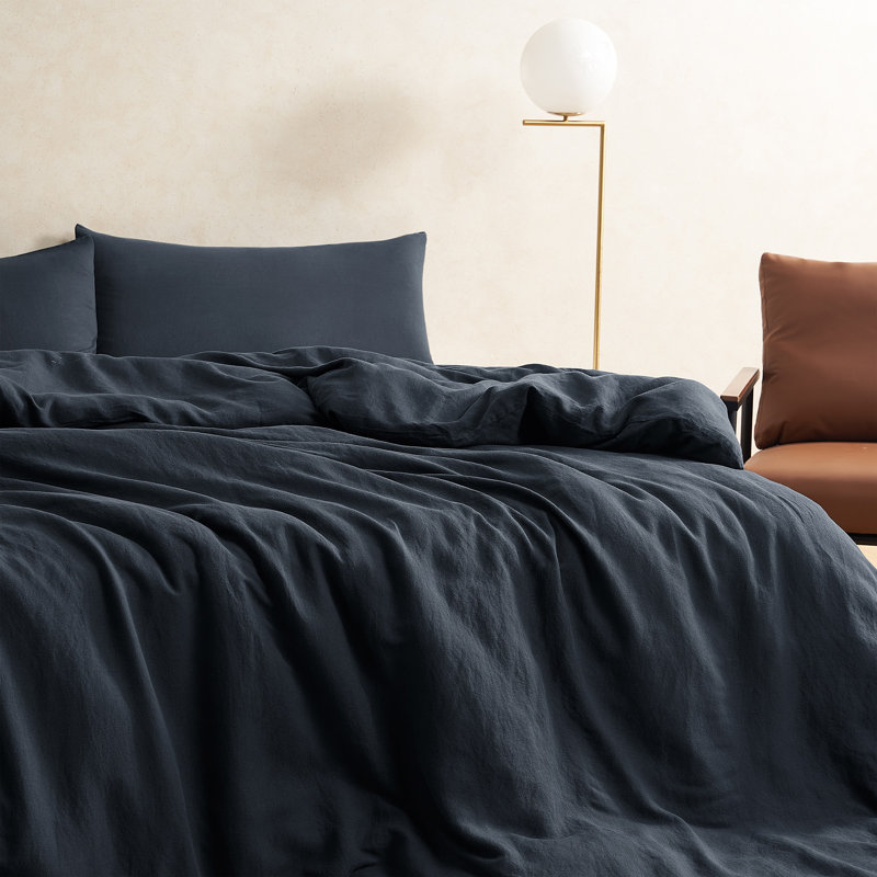 Belgian Flax Linen and Viscose Luxury Oversized Duvet Cover, Twin Extra Long Duvet Cover, Blue