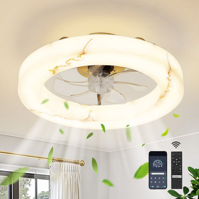 20" Dimmable Flush Mount Ceiling Fan with LED Lights and Remote, Reversible Quiet DC Motor for Living Room Bedroom