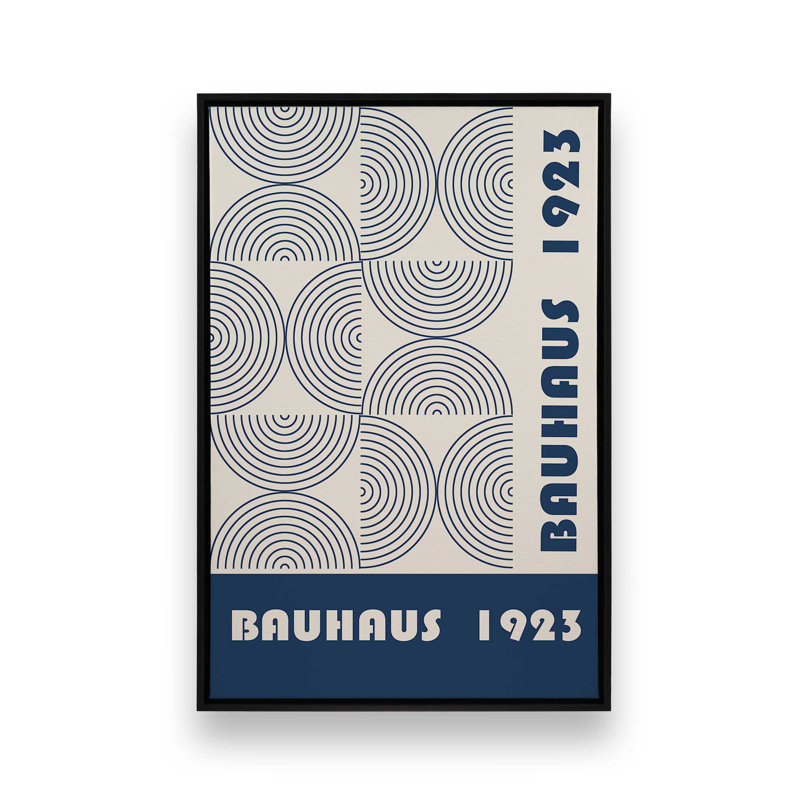 Bauhaus 1923, toile tendue bleu marine, H 12,75 po x l 8,75 po x P 1,75 po, Cadre flottant noir satiné
