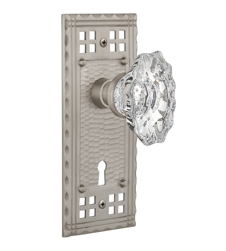 Plaque Nostalgic Warehouse Craftsman avec trou de serrure décoratif et poignée de porte de château, 2.75", Nickel satiné