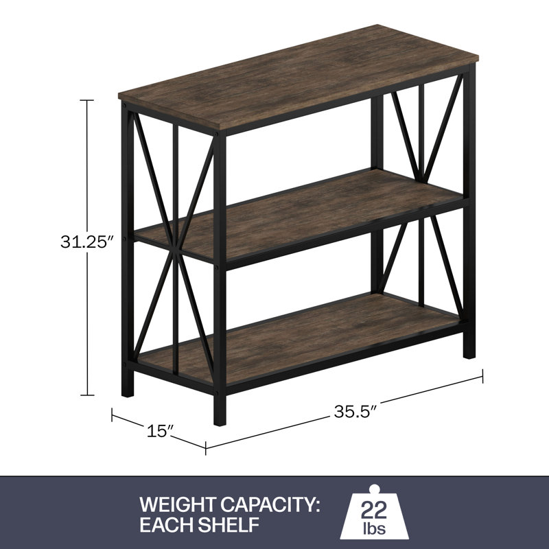 Lavish Home 35.5"L x 15"W x 31.25"H 3-Tier Bookshelf, Brown Woodgrain