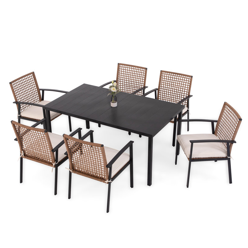 6 - Person Rectangular Iron Dining Set with Cushions