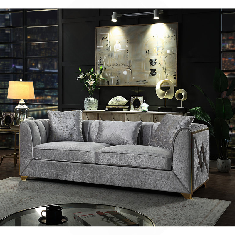 Canapé de style moderne en bois argenté, Argent argent