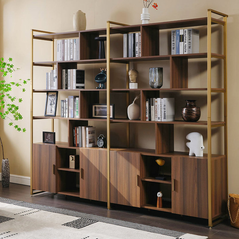 Sayers Storage Bookcase, Walnut/Gold