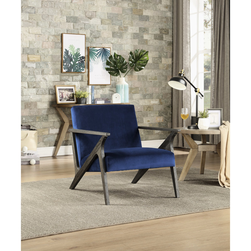 Fauteuil d'appoint en velours bleu marine, fabrication en bois massif, 25,37 po Largeur de l'emballage, finition gris antique, revêtement de 30 po de largeur, rétro moderne