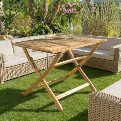 Table d'extérieur pliable en bois d'acacia de l 43,5 po x P 27,5 po avec lattes.