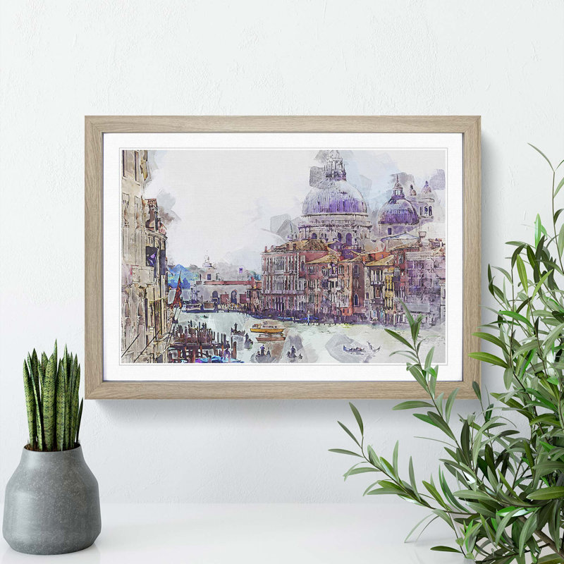 Canal Through Venice Italy in Abstract - Picture Frame Graphic Art Print, Oak Framed, 62cm H x 87cm W x 2cm D