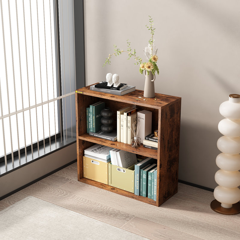 2-Tier Bookshelf Storage Shelves, 23.7 Inch Open Shelf Bookcase, Floor Standing Unit Wooden Bookcase Storage Organizer,Retro