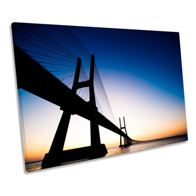 Lisbon Portugal Bridge Sunset - Wrapped Canvas Print