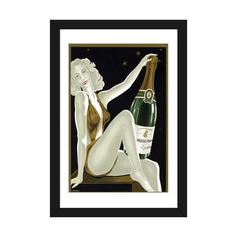 « french champagne », impression sur toile, H 24 po x l 16 po x P 1 po, Papier beaux-arts encadré noir, Blanc
