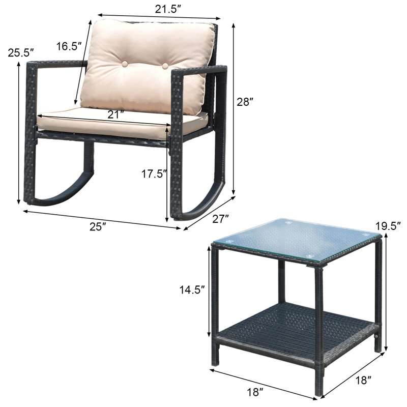 Ensemble de 3 chaises d'extérieur en rotin et en osier Wrought Studio ™