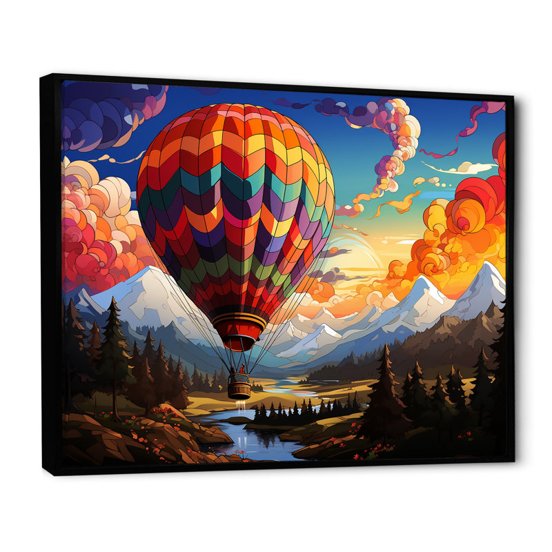 Pop Art, montgolfières, vues aériennes sur toile, Cadre flottant noir, H 30 po x l 40 po x P 1,5 po