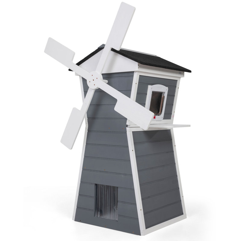 Maison pour chat amusante en forme de moulin avec 1 plateforme, 2 portes et un toit imperméable