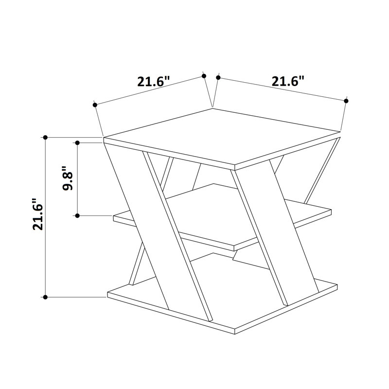 Cateline Geometric Floor Shelf End Table with Storage, Anthracite