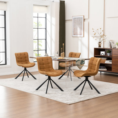 Tufted Swivel Leather Upholstered Side Chairs Modern Dining Chairs with Metal Legs