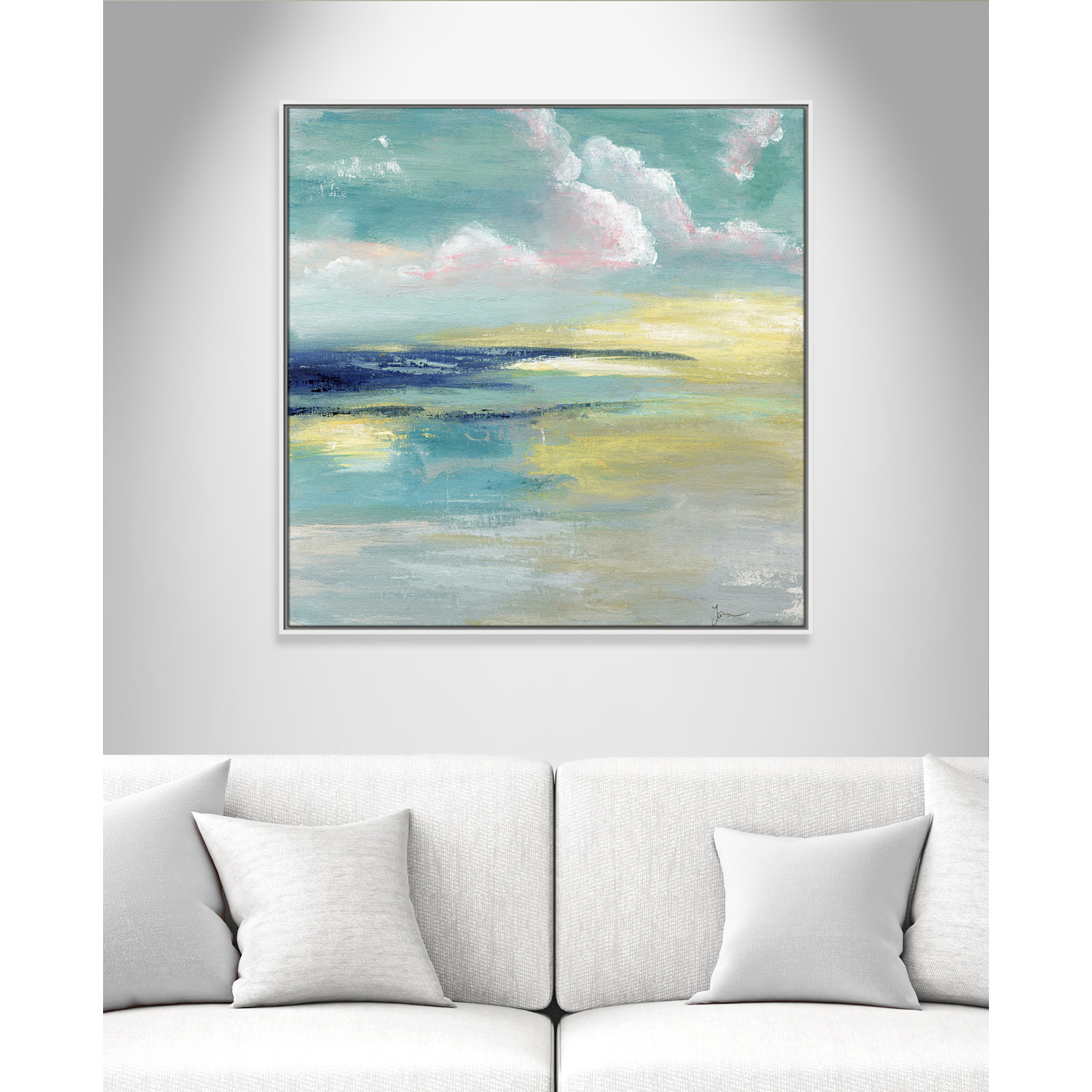 Ocean View by Tava Studios - Painting Print, White Framed Canvas, 37.5" H x 37.5" W x 2" D