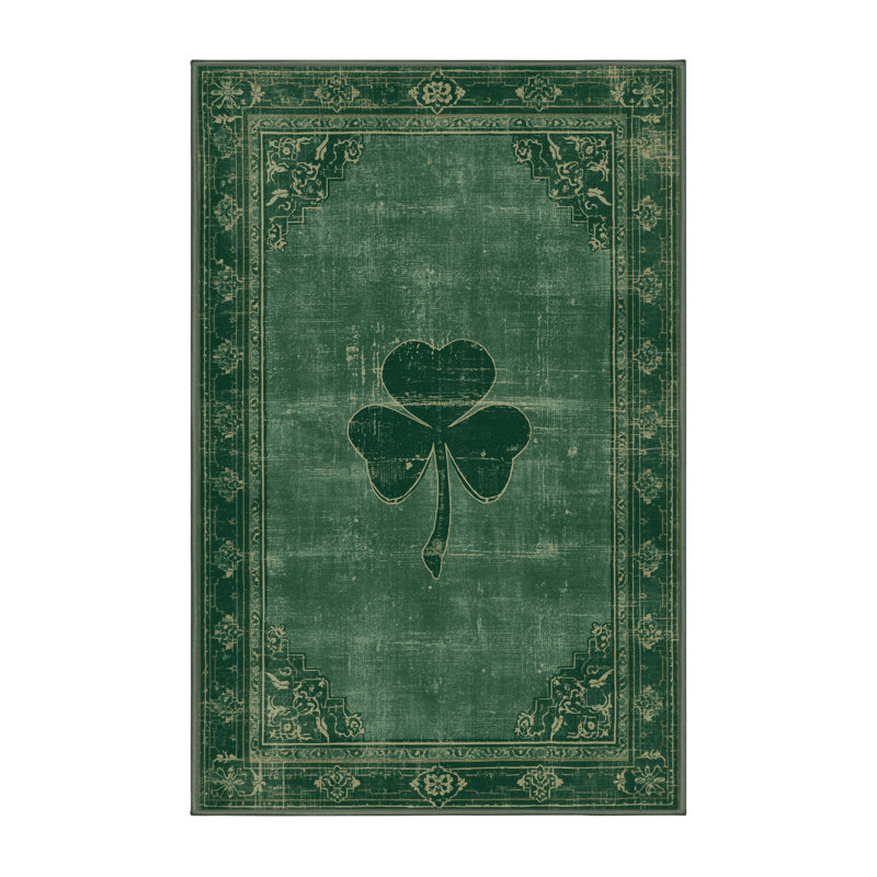 Soft Plush Faye St Patties Modern & Contemporary Abstract Area Rug in Green – SageGreen Binding, 5x8