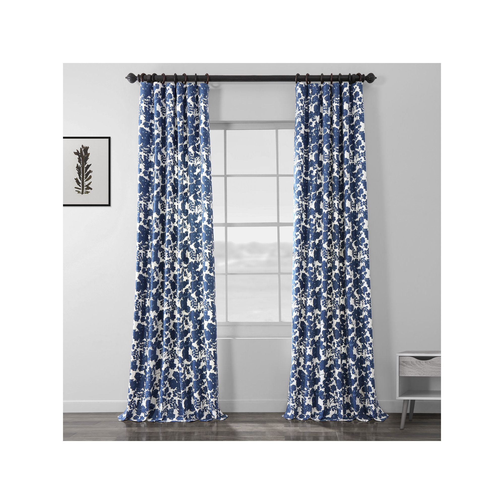 Tikal Room Darkening Curtain, Fleur Blue, 50" W x 108" L