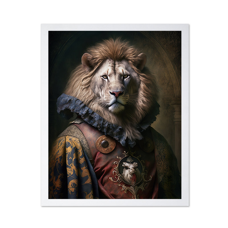 Lion aristocratique, Affiche, H 12 po x l 16 po, Encadrement blanc