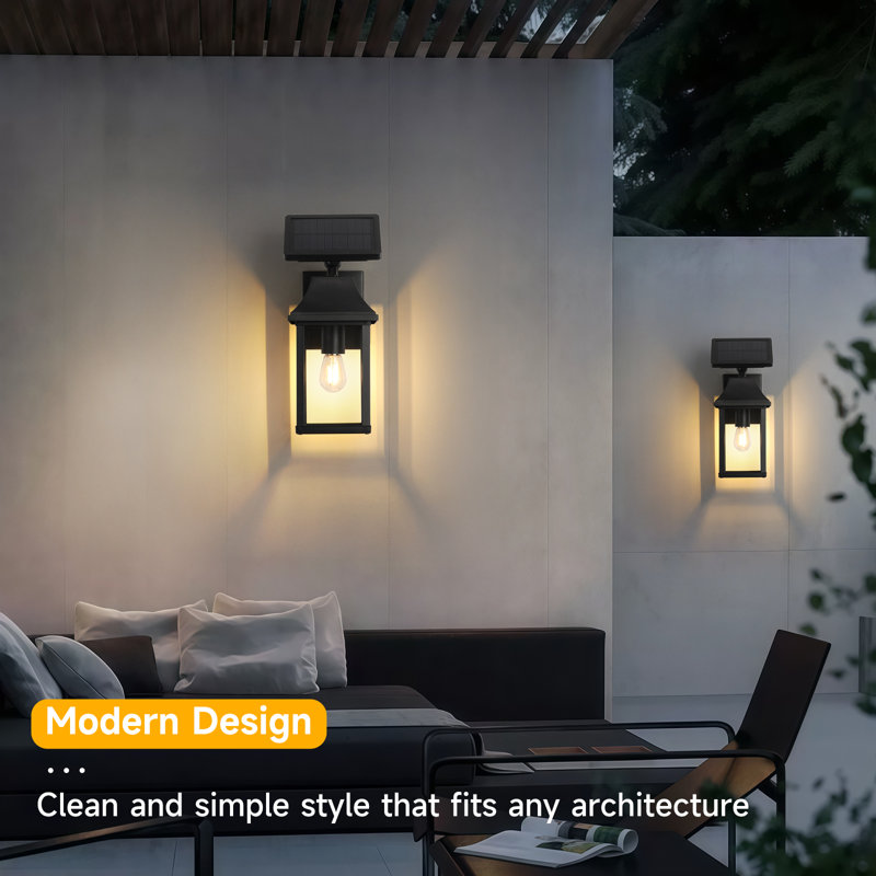 Porch Lights Outdoor Dusk to Dawn Motion Sensor Solar Wall Lantern Separate Panel & Battery Replaceable Exterior Waterproof Wall Sconce Lighting Lamp (Black-Integrated Solar Light, Set of 2)