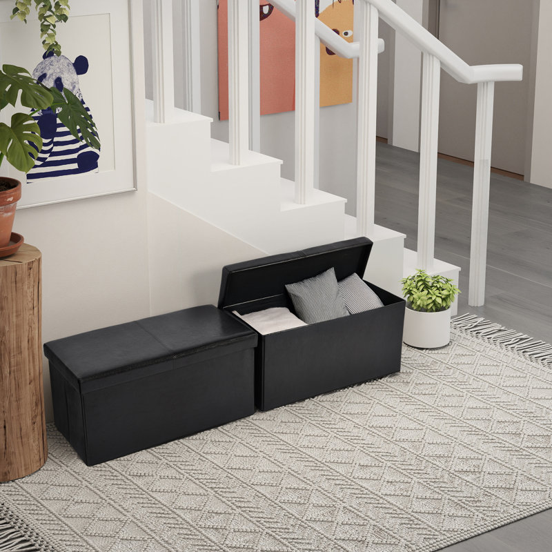 Ensemble de 1 repose-pieds noir pour hall d'entrée, conception élégante et moderne, revêtement en cuir synthétique, idéal pour le salon ou le vestibule, mobilier peu encombrant, fabrication durable, option de rangement polyvalente