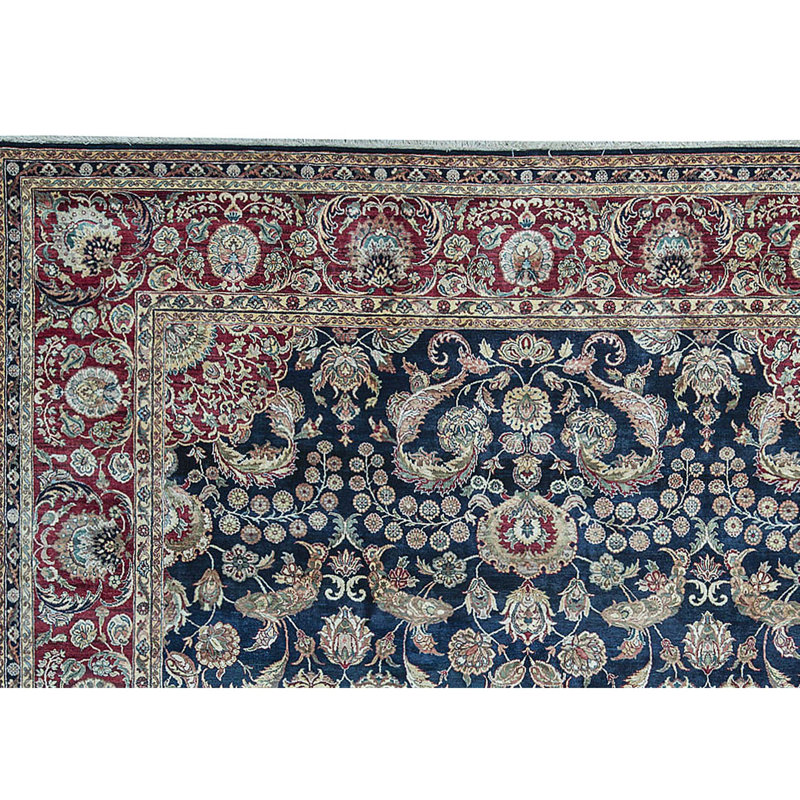 Tapis bleu et rouge noué à la main de haute qualité