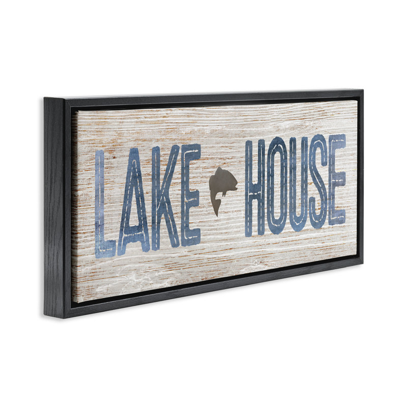 Lake House avec motif de poisson, Cadre flottant noir de jais, H 11 po x l 25 po