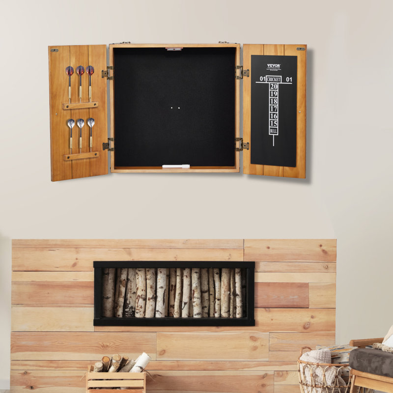 Rustic Solid Wood Dartboard Cabinet with Vintage Brass Hardware