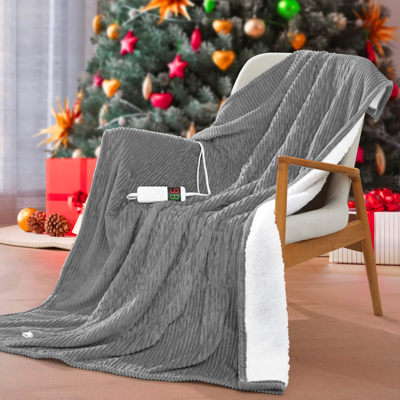 Heated Throw Blanket, 84" L x 62" W, Gray