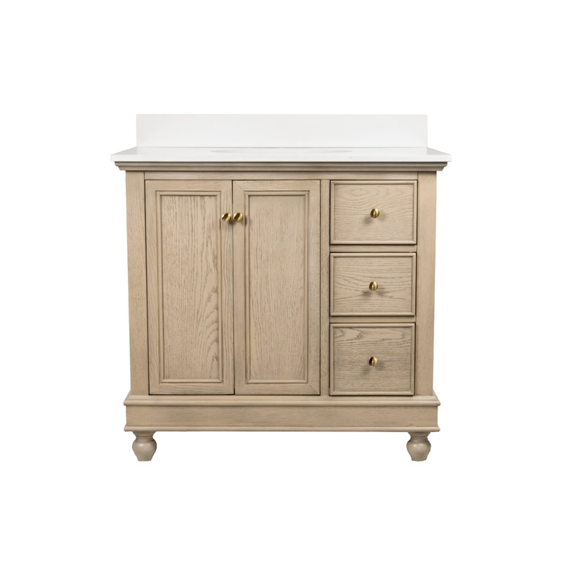 Ensemble de meuble-lavabo simple 36 po Dorismar, Blanc d'ingénierie, Chêne gris-beige