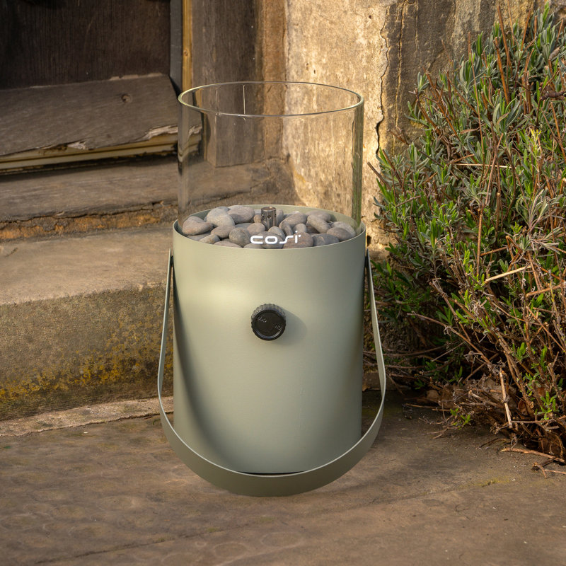 Himanshu Metal Propane Outdoor Tabletop Fireplace with Flame Guard, Olive Green