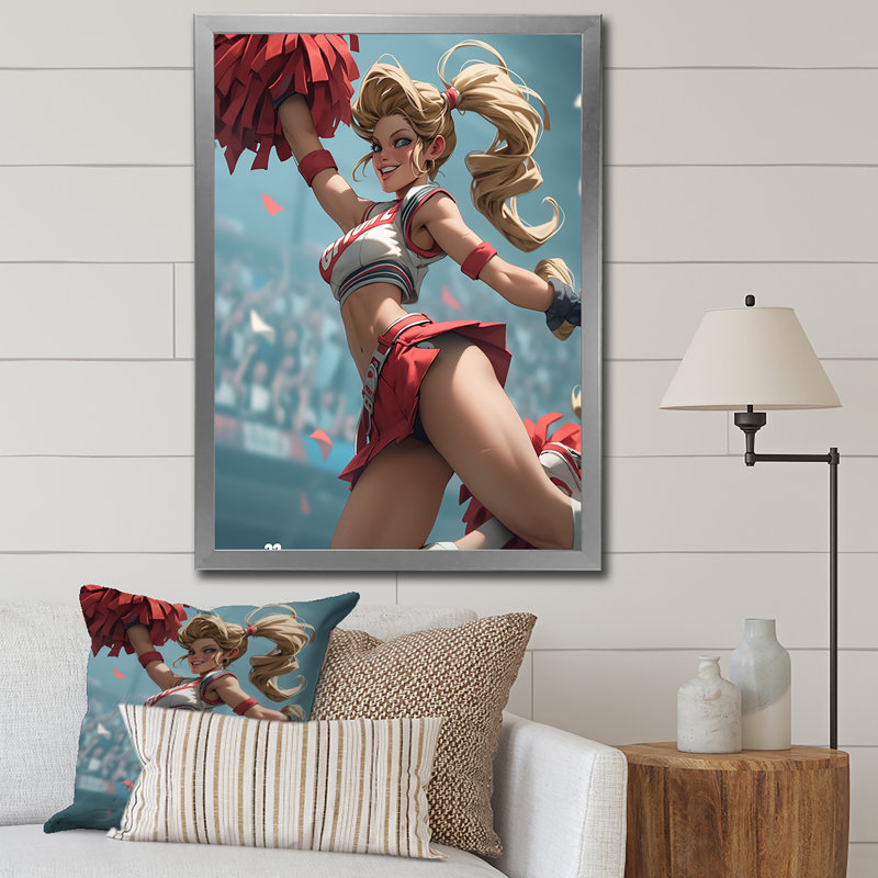 «Playful Dancing Cheerleader» sur toile, H 40 po x l 30 po x P 1,5 po, Cadre flottant doré