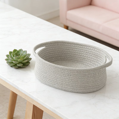 Handmade Woven Storage Basket With Handles, Decorative Organizer Bin For Shelves, Closets, And Home Decor, Natural Rope Gift Basket