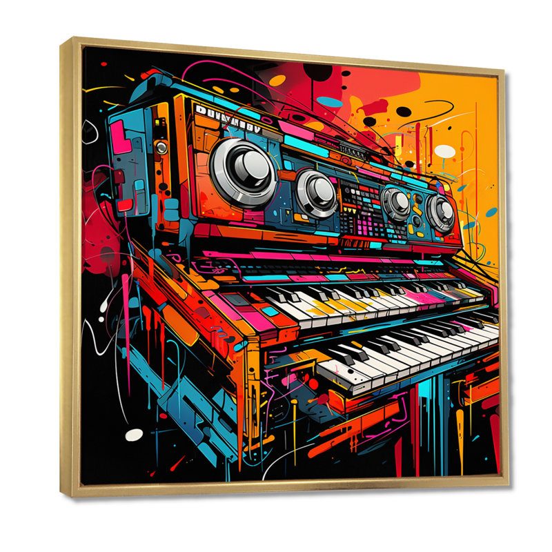 Rozell - Piano, art mural, salon, Toile avec cadre flottant or, H 36 po x l 36 po x P 1,5 po