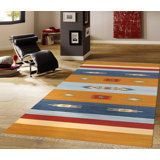 Tapis bleu / orange en coton noué à la main Anatolian