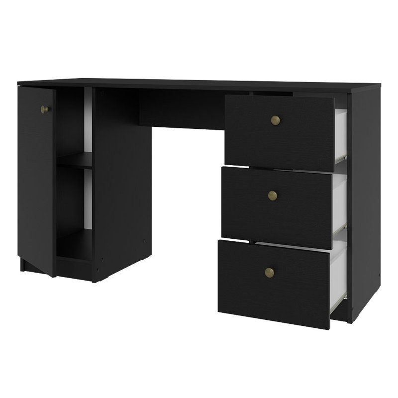 Sleek 53" Black Engineered Wood Gaming Desk with Filing Cabinet